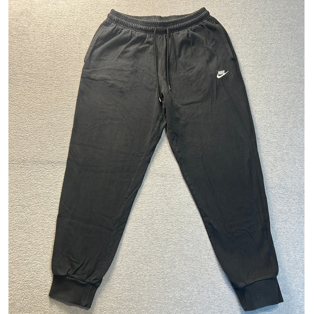 Nike Jogger Sweatpants Mens Medium Black Fleece Cuffed Hem Swoosh Logo Workout